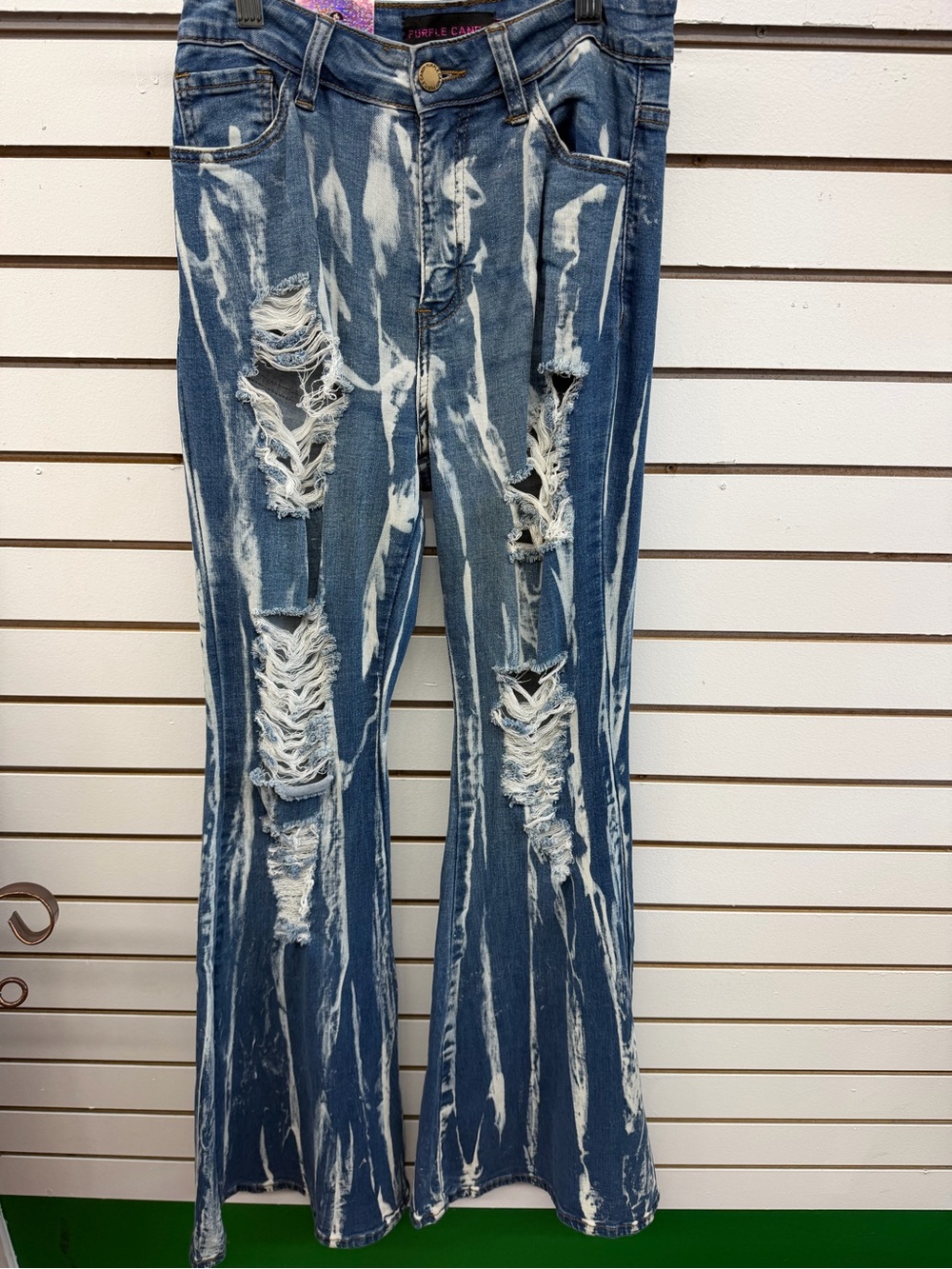 Purple Candy Bleach Splash Distressed Flare Jeans Size Small